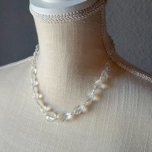 Vintage Single Strand Clear Faceted Crystal Necklace on Chain 17"